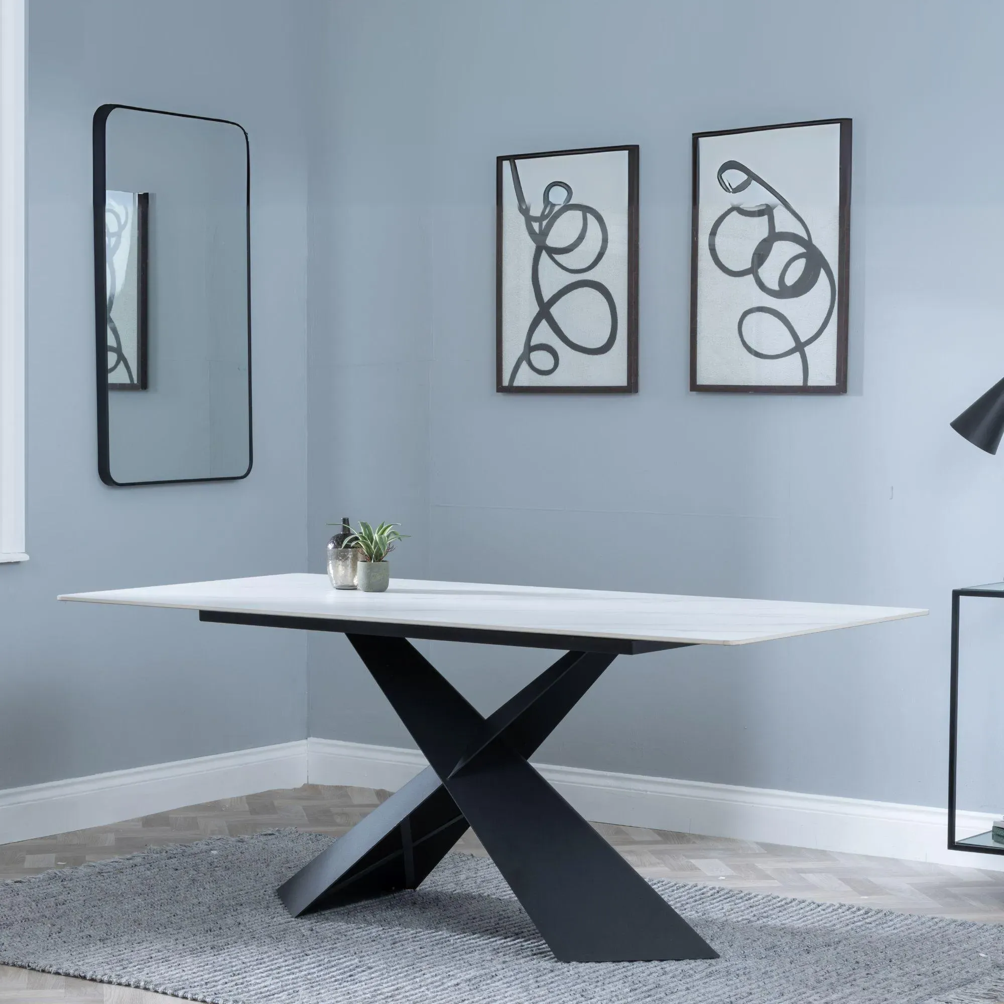 Merlin Dining Set with Peyton Chairs - White, Ceramic