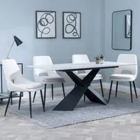 Merlin Dining Set with Peyton Chairs - White, Ceramic