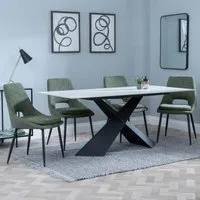 Merlin Dining Set with Peyton Chairs - White, Ceramic