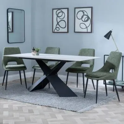 Merlin Dining Set with Peyton Chairs - White, Ceramic