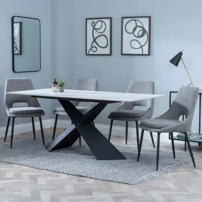 Merlin Dining Set with Peyton Chairs - White, Ceramic