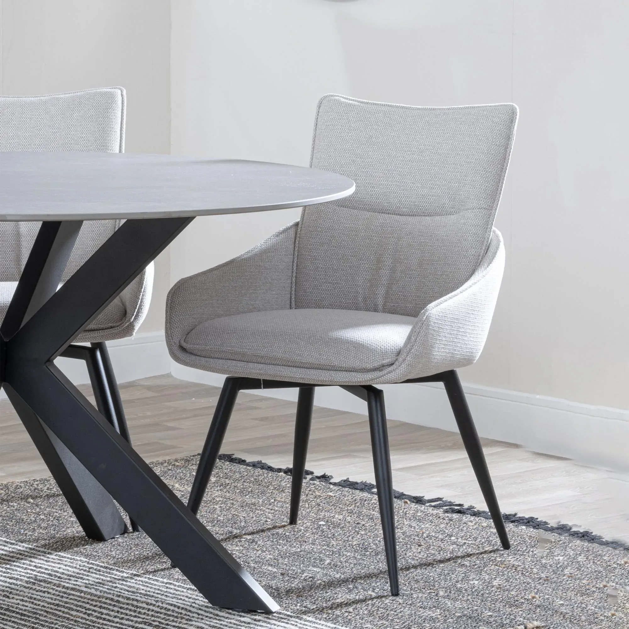 Merlin Dining Set with Swivel Chairs - Beige, Ceramic