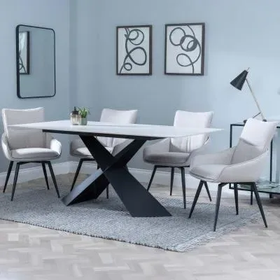 Merlin Dining Set with Swivel Chairs - Beige, Ceramic