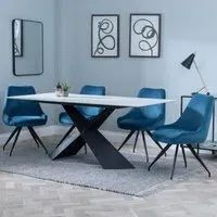 Merlin Dining Set with Swivel Chairs - Blue, Ceramic