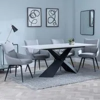 Merlin Dining Set with Swivel Chairs - Grey, Ceramic