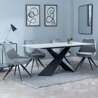 Merlin Dining Set with Swivel Chairs - Grey, Ceramic
