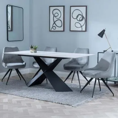 Merlin Dining Set with Swivel Chairs - Grey, Ceramic