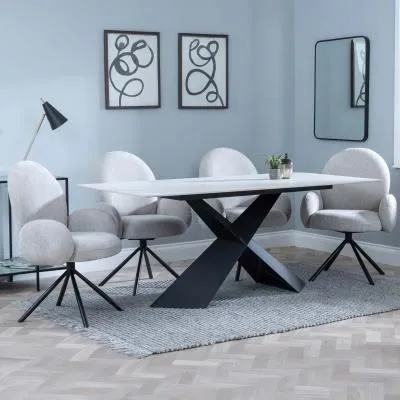Merlin Dining Set with Swivel Chairs - Grey, Ceramic