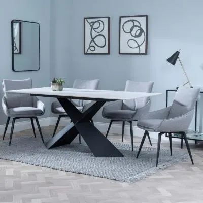 Merlin Dining Set with Swivel Chairs - Grey, Ceramic