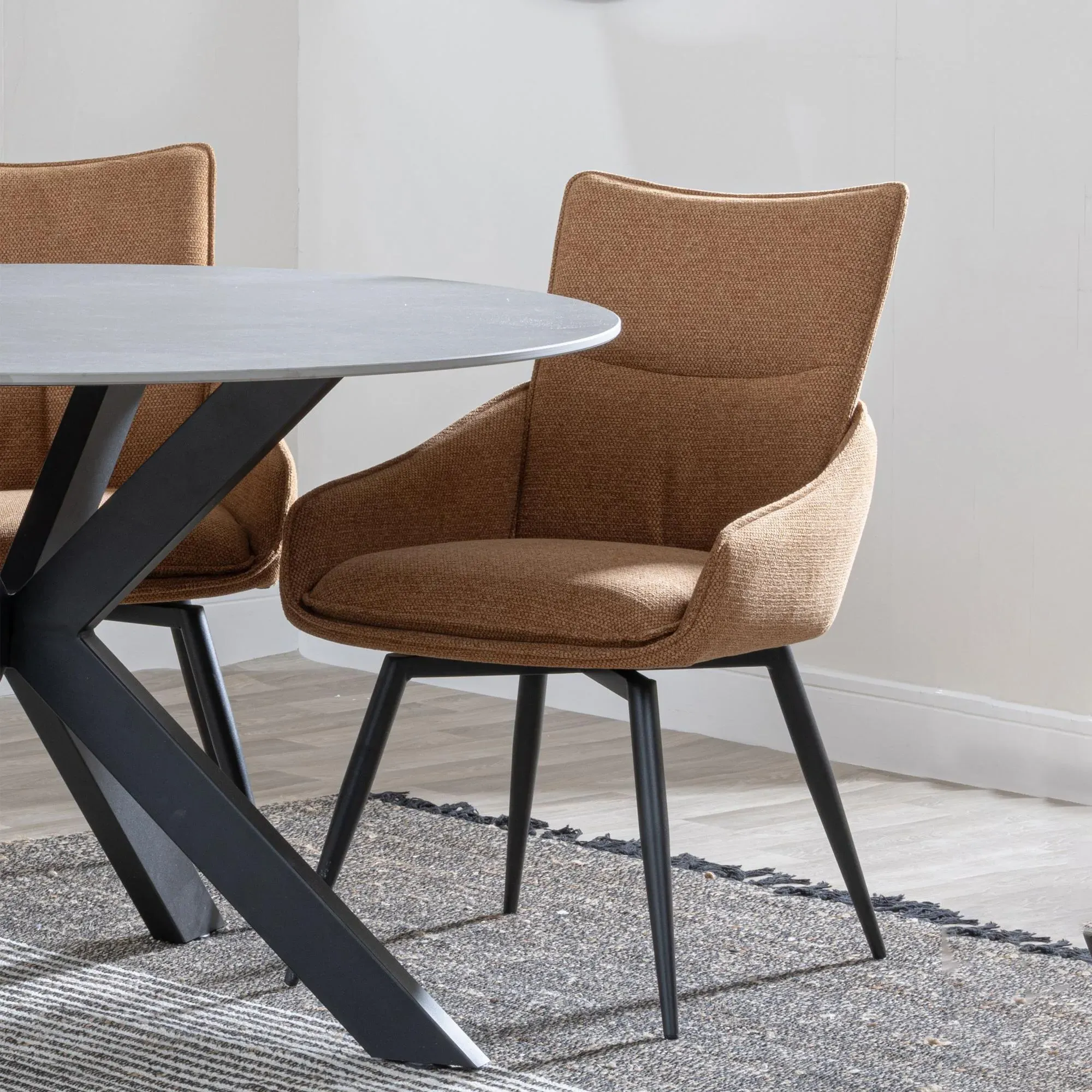 Merlin Dining Set with Swivel Chairs - Orange, Ceramic