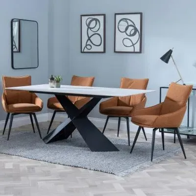 Merlin Dining Set with Swivel Chairs - Orange, Ceramic
