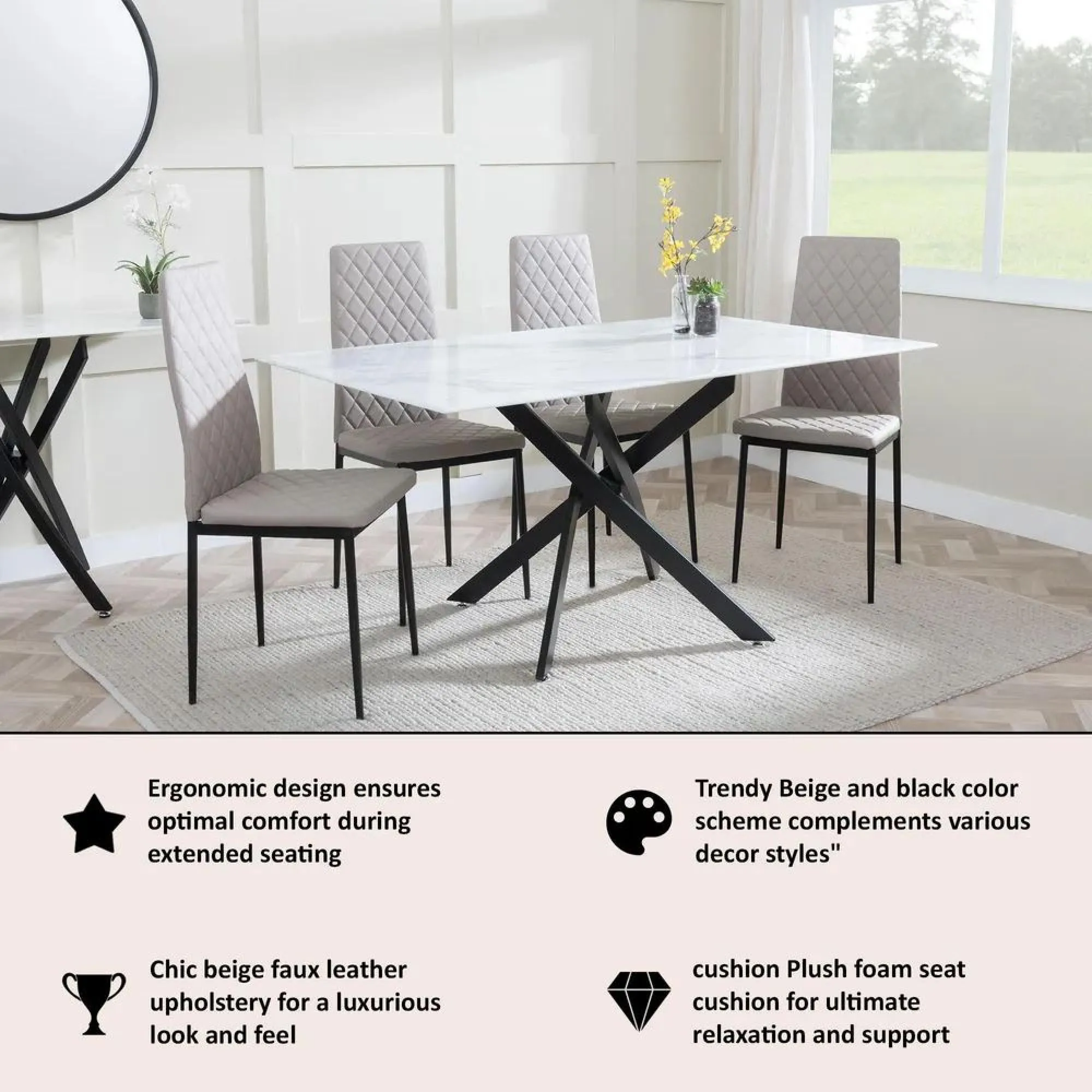 Metro Dining Chairs - Beige, Faux Leather