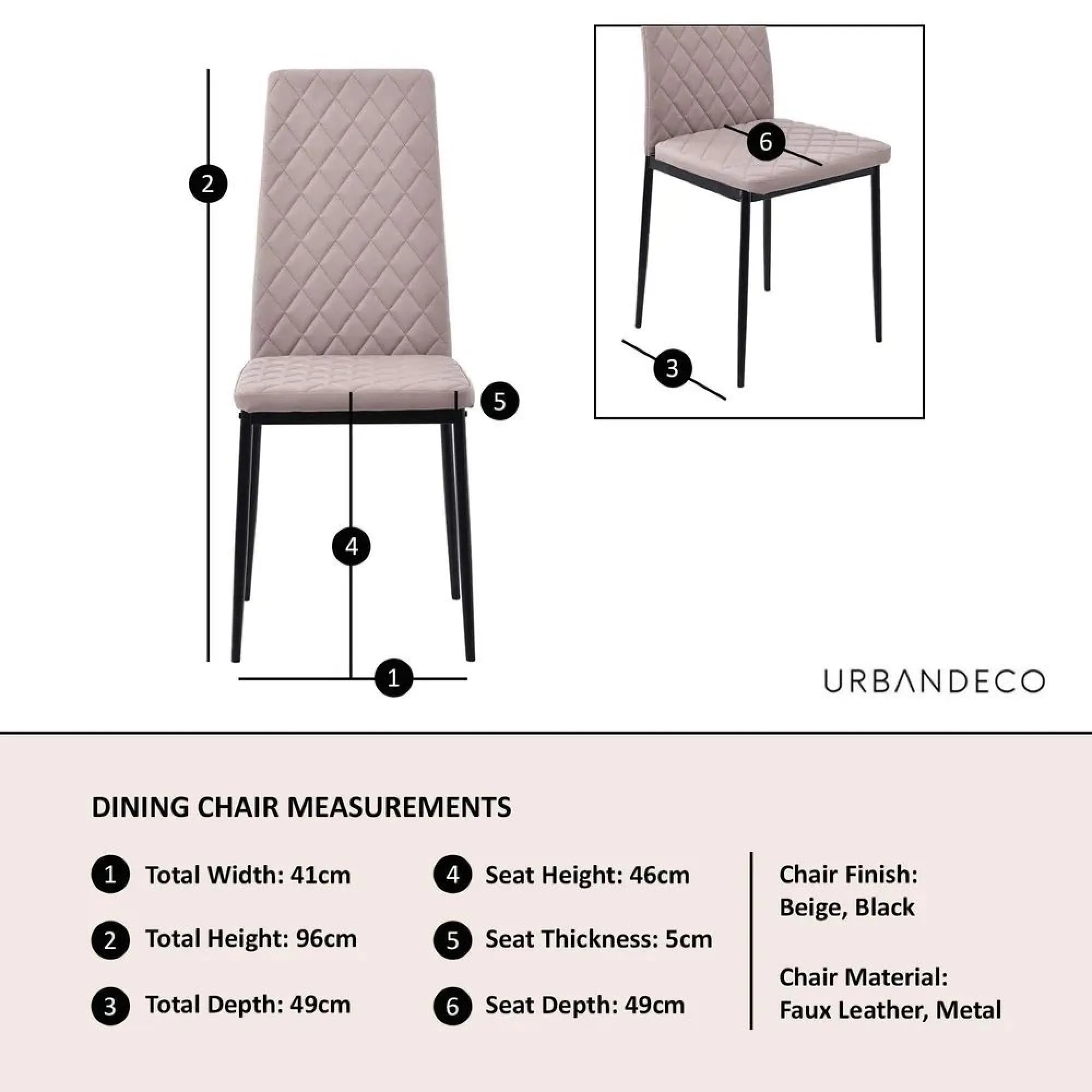 Metro Dining Chairs - Beige, Faux Leather