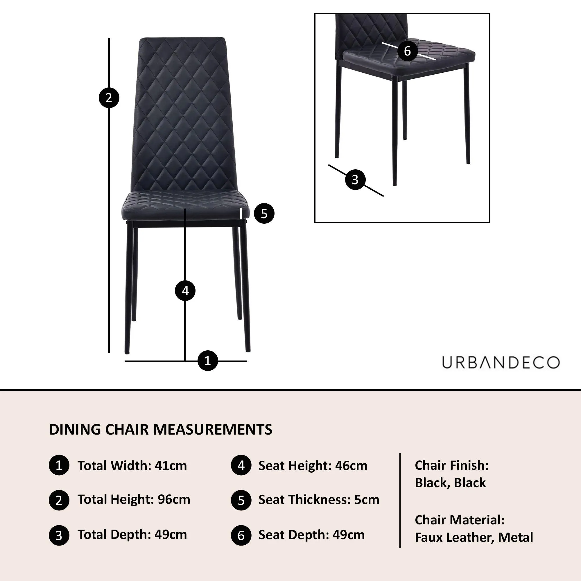 Metro Dining Chairs - Black, Faux Leather