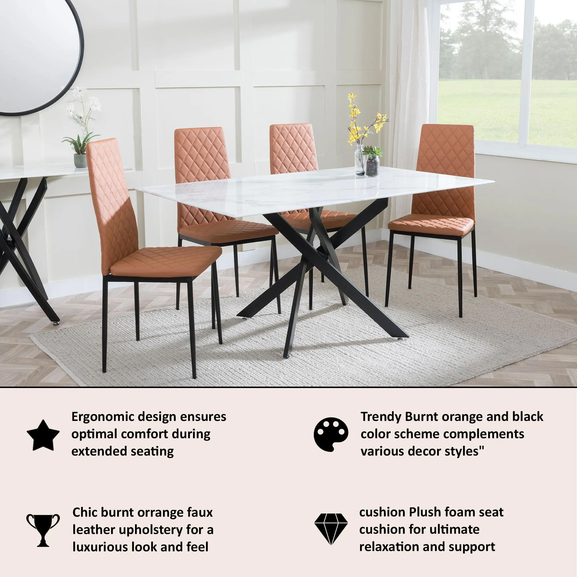 Metro Dining Chairs - Burnt Orange, Faux Leather