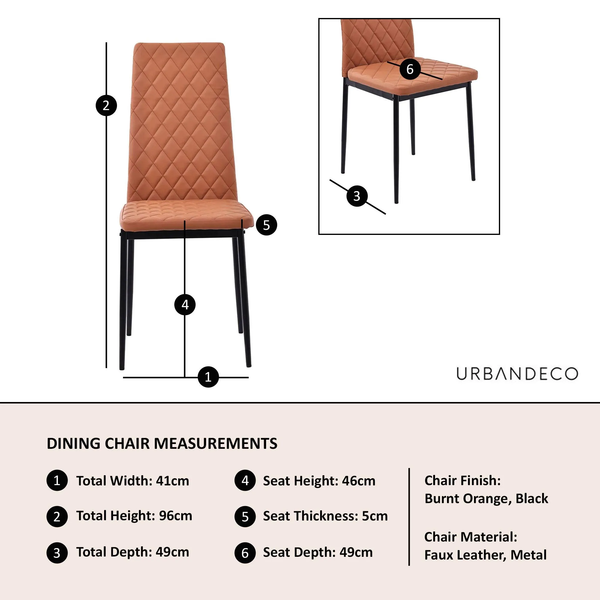 Metro Dining Chairs - Burnt Orange, Faux Leather