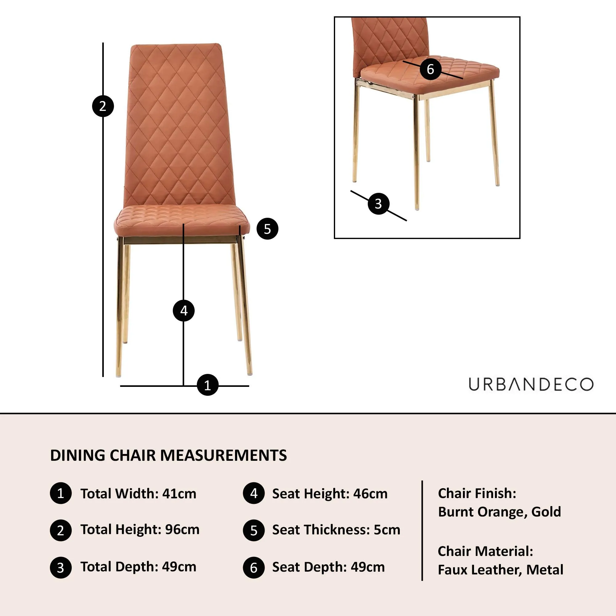 Metro Dining Chairs - Burnt Orange, Faux Leather