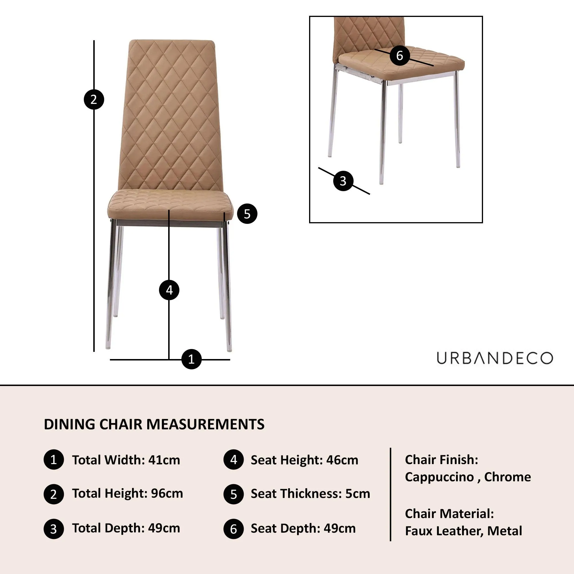 Metro Dining Chairs - Cappuccino, Faux Leather