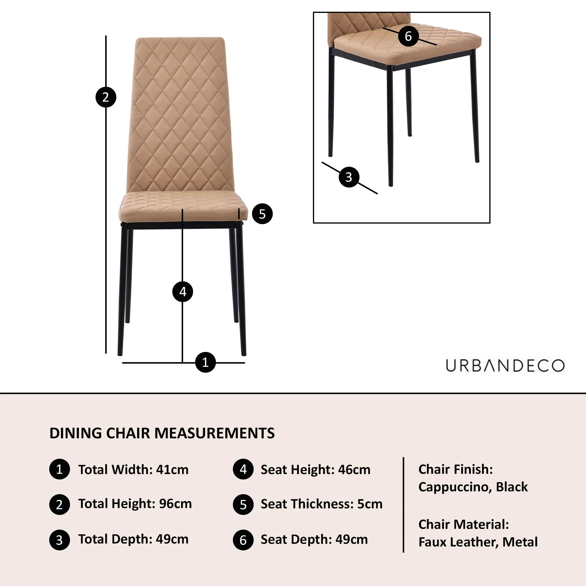 Metro Dining Chairs - Cappuccino, Faux Leather