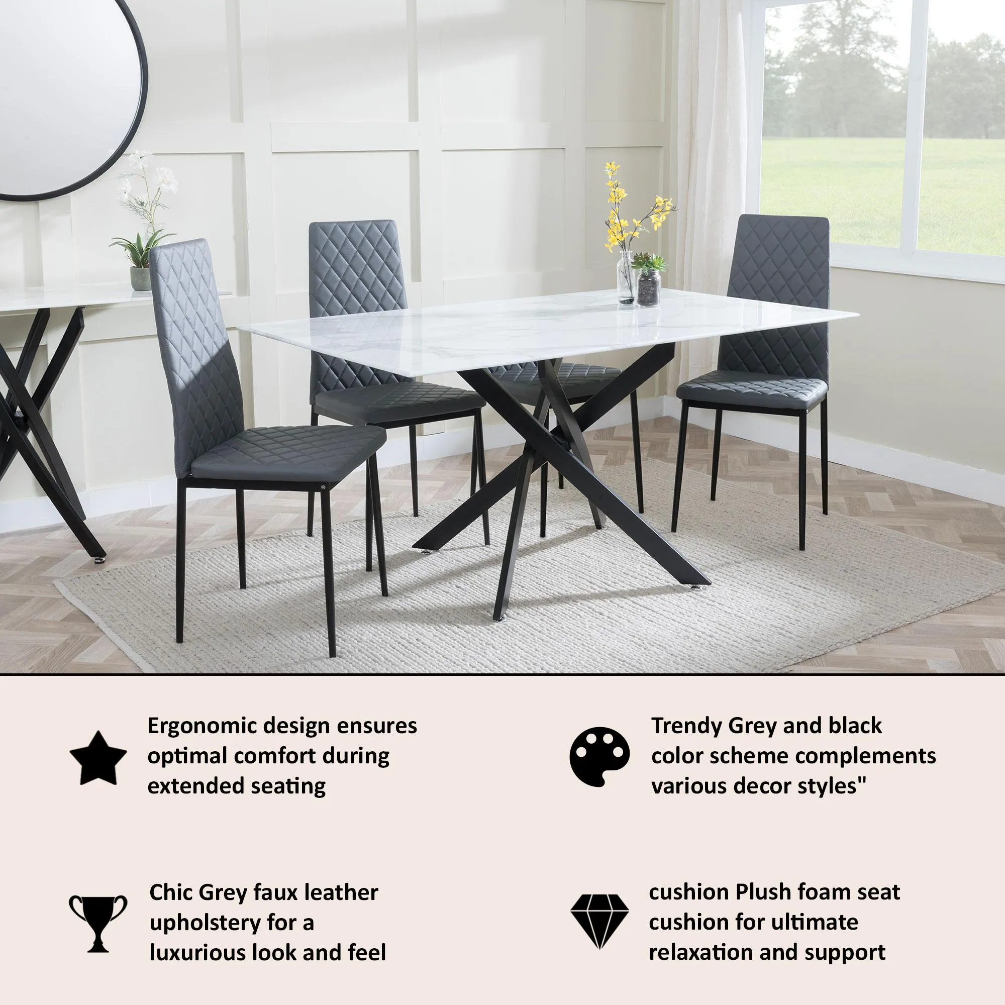 Metro Dining Chairs - Grey, Faux Leather