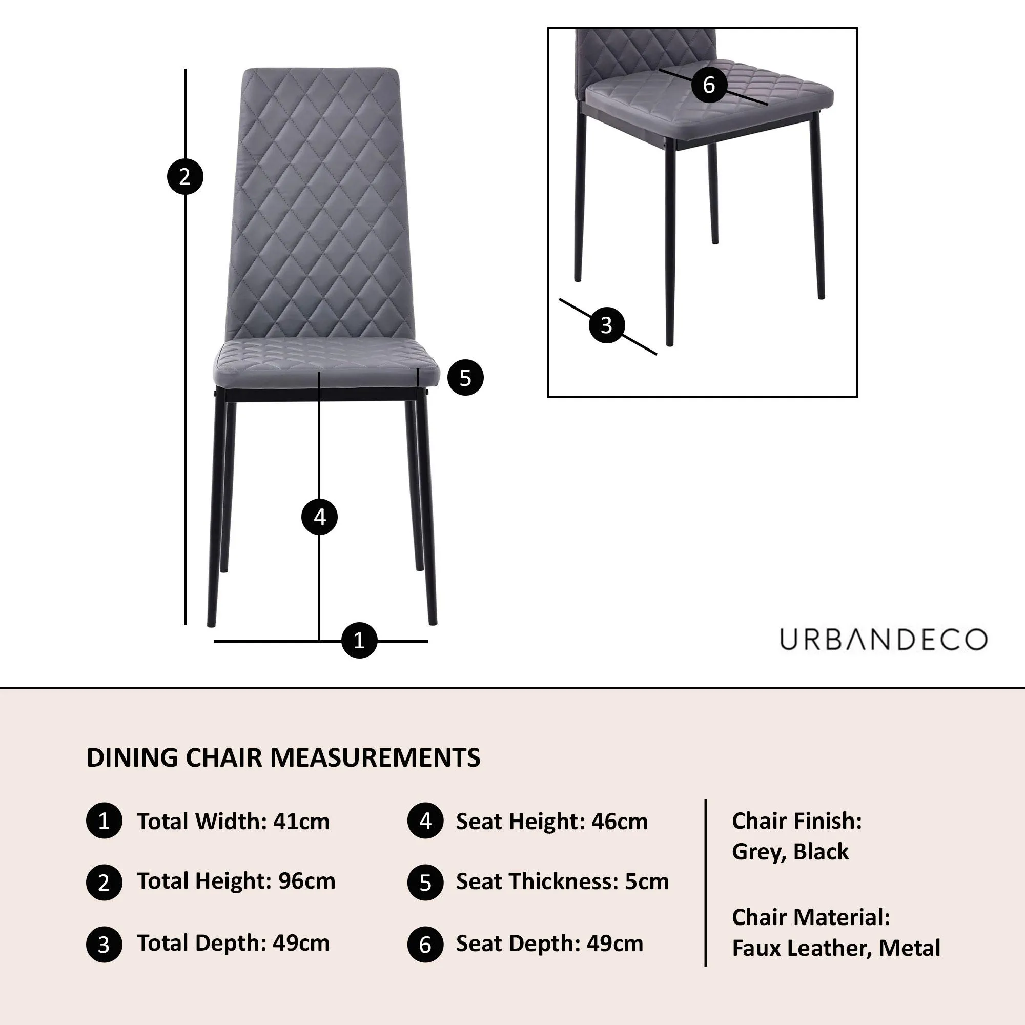 Metro Dining Chairs - Grey, Faux Leather