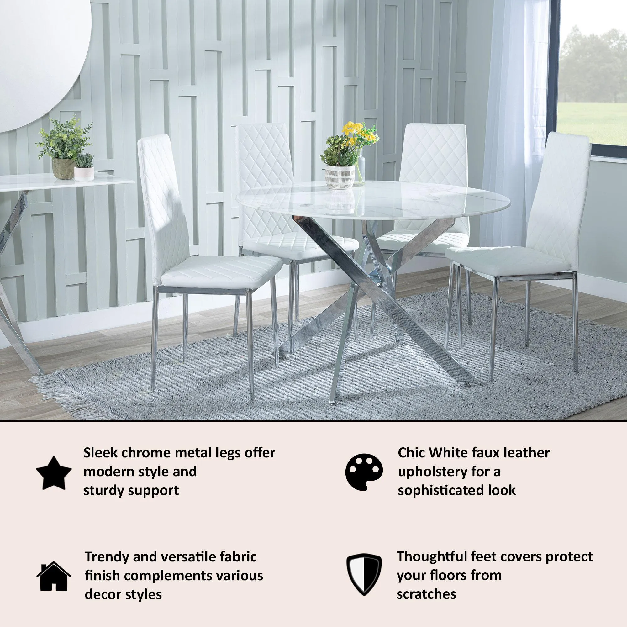 Metro Dining Chairs - White, Faux Leather