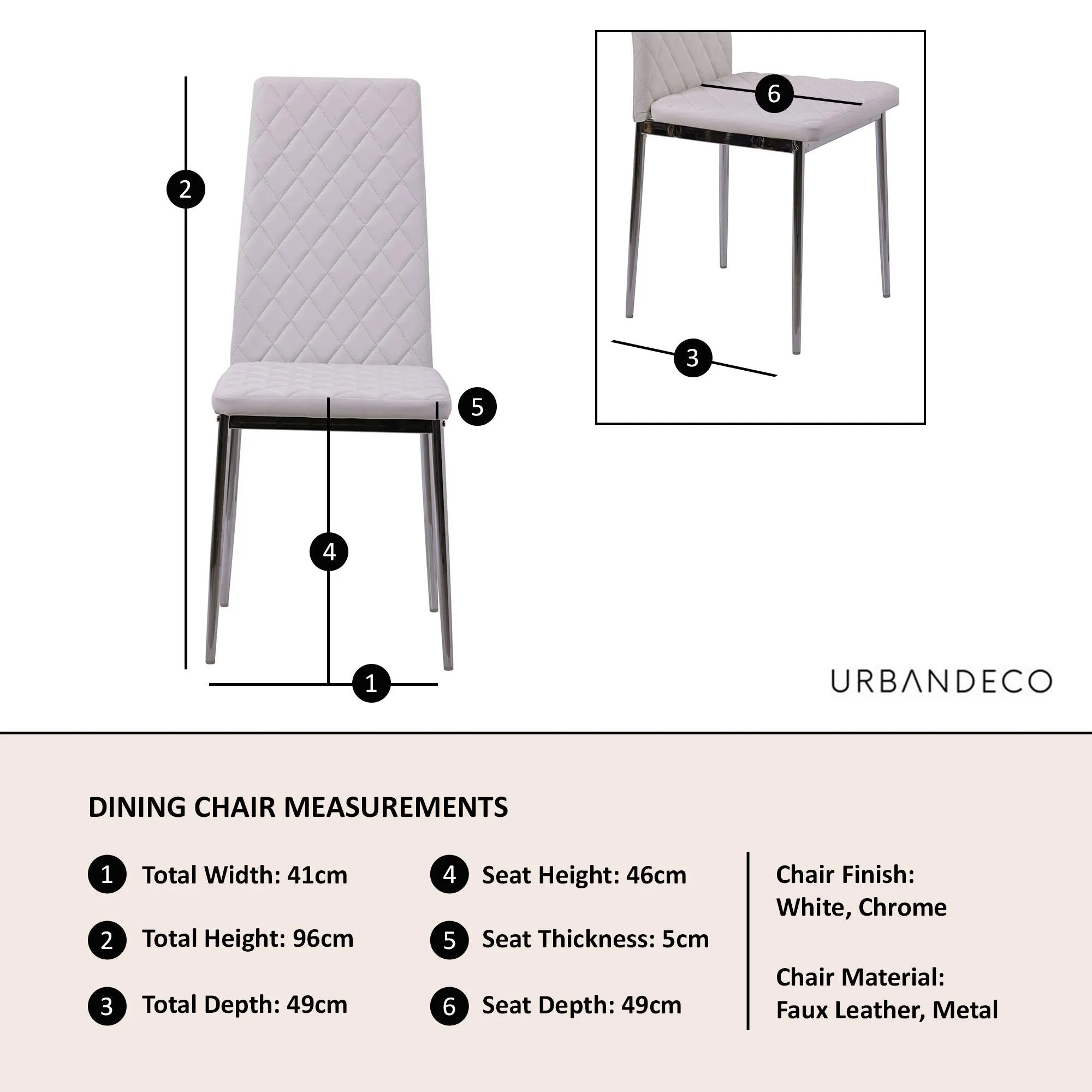 Metro Dining Chairs - White, Faux Leather