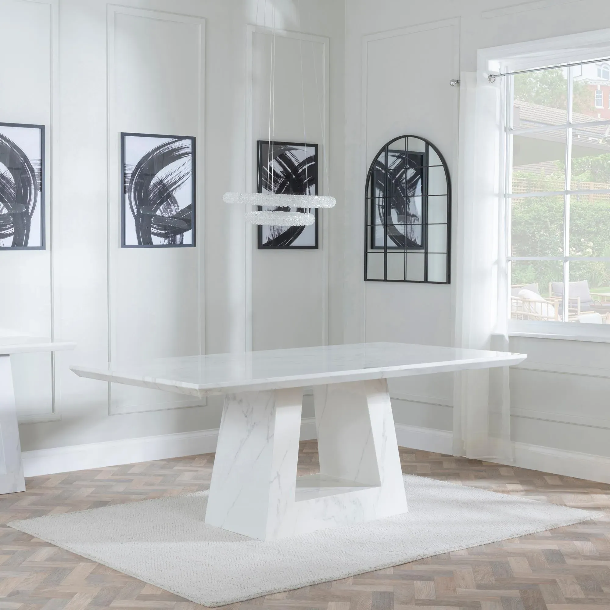 Milan 6 Seater Dining Table - White, Marble