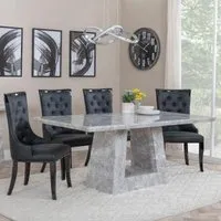 Milan Carmela Dining Set - Grey Marble, Black Leather