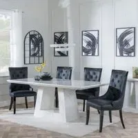 Milan Carmela Dining Set - White Marble, Black Leather