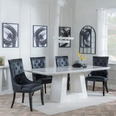 Milan Carmela Dining Set - White Marble, Black Leather