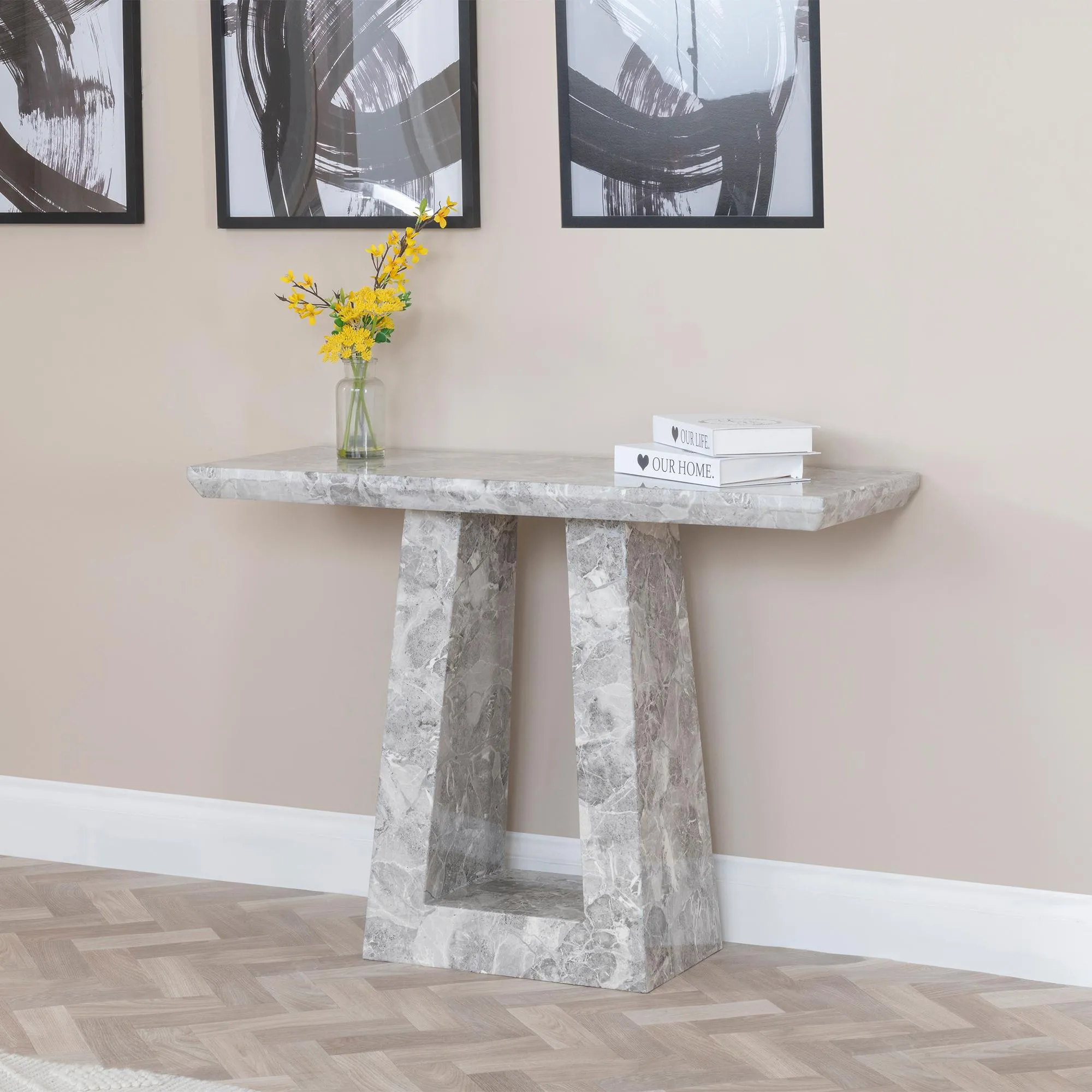 Milan Console Table - Grey, Engineered Marble