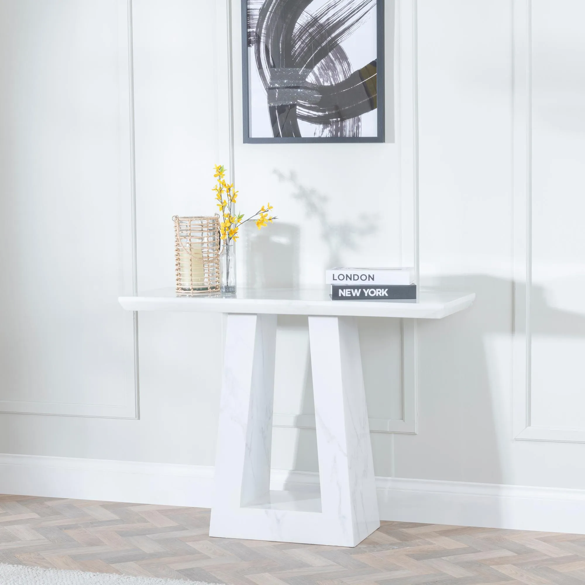 Milan Console Table - White, Engineered Marble