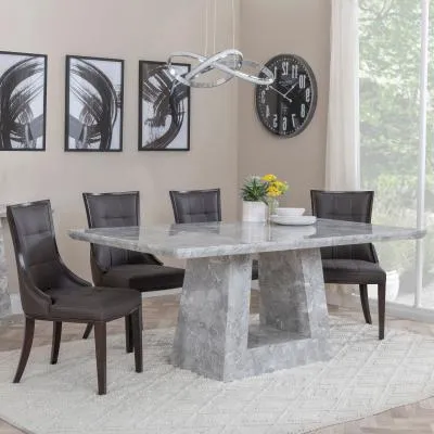 Milan Dining Set - Grey Marble, Brown Leather image