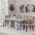 Milan Dining Set - Grey Marble, Taupe Leather