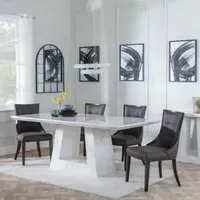 Milan Dining Set - White Marble, Brown Leather
