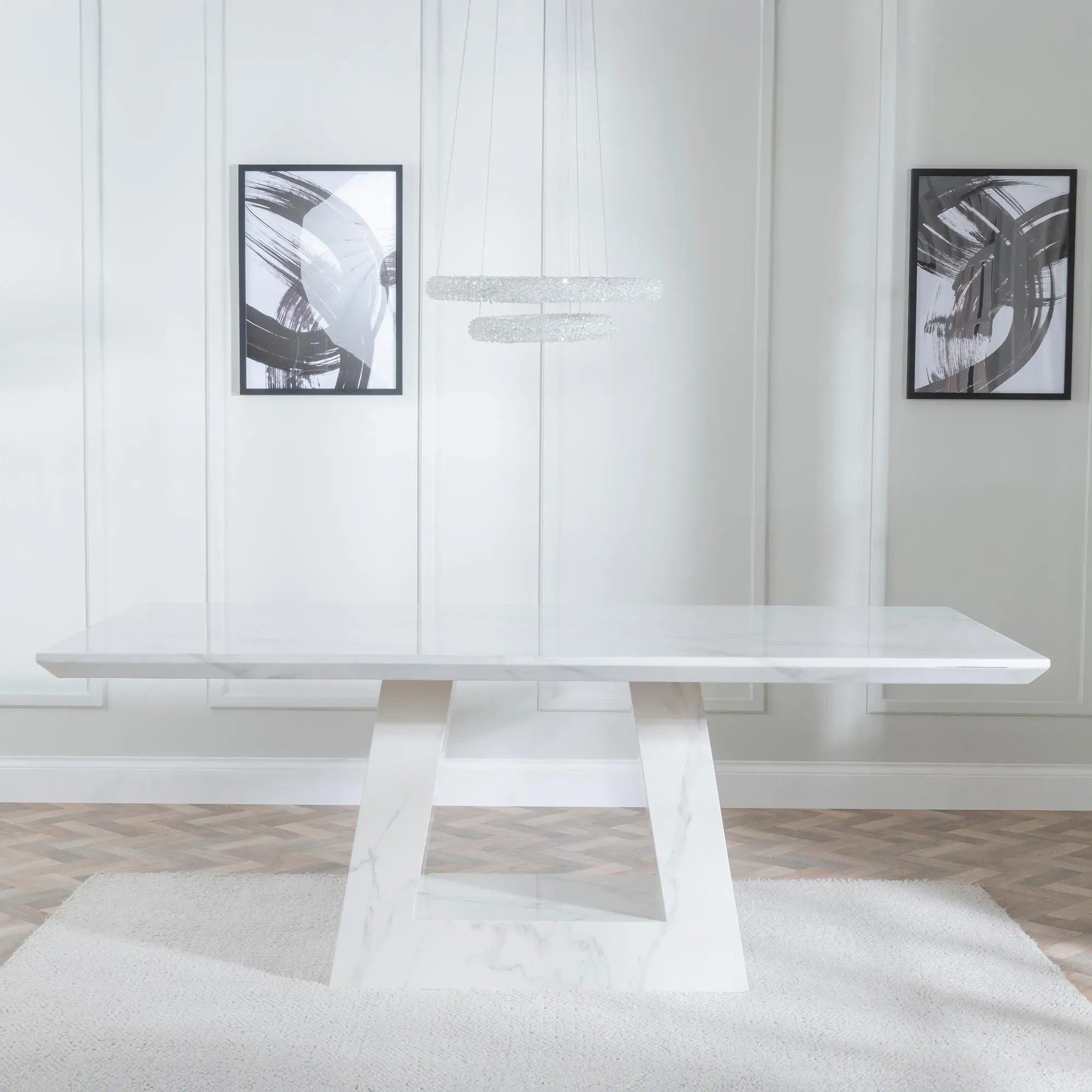 Milan Dining Set - White Marble, Taupe Leather