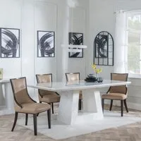 Milan Dining Set - White Marble, Taupe Leather