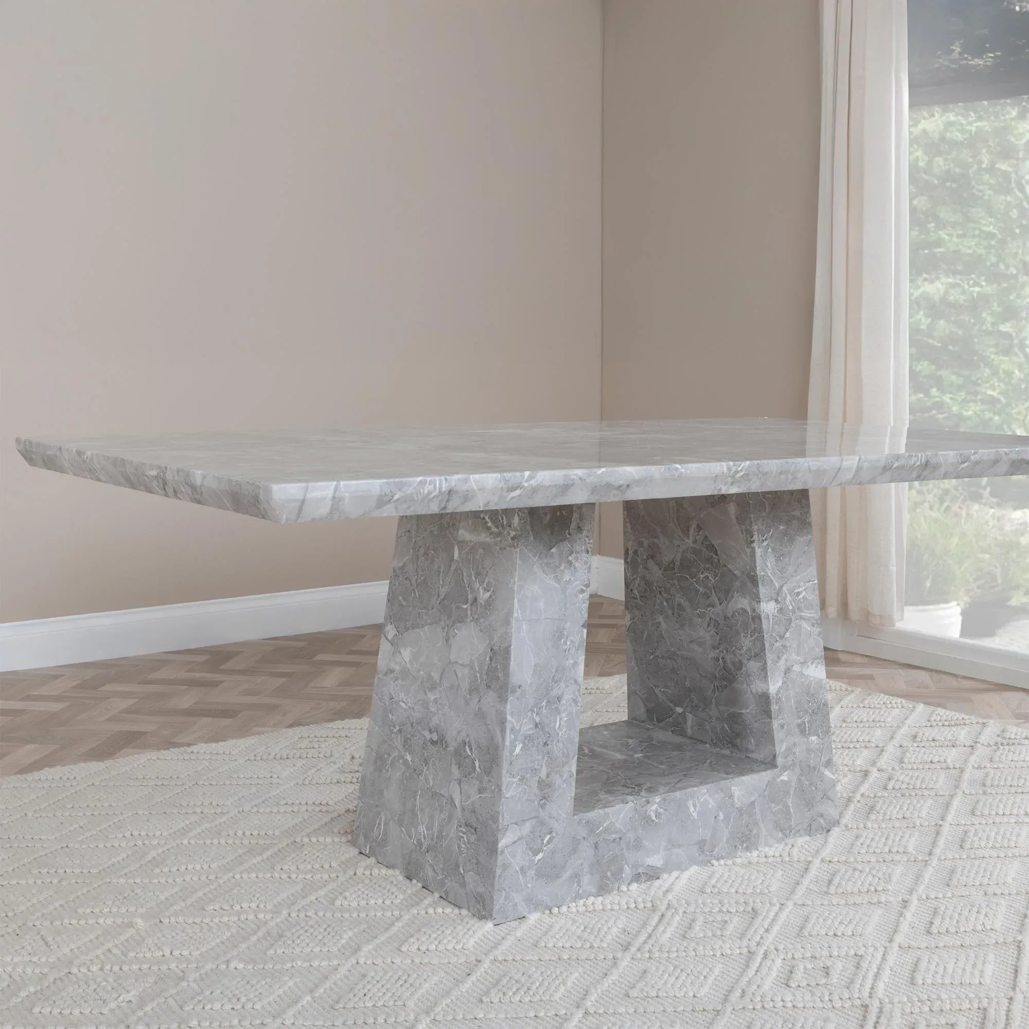 Milan Dining Set with Bianco Chairs - Grey, Marble