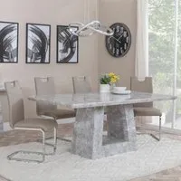 Milan Dining Set with Bianco Chairs - Grey, Marble