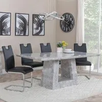 Milan Dining Set with Bianco Chairs - Grey, Marble
