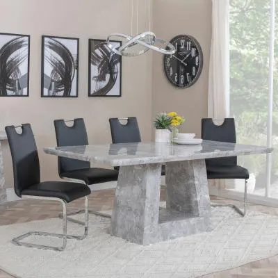 Milan Dining Set with Bianco Chairs - Grey, Marble