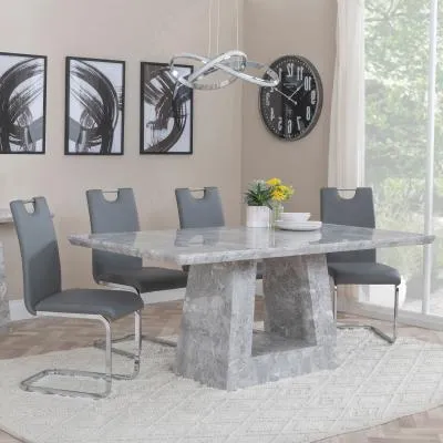 Milan Dining Set with Bianco Chairs - Grey, Marble