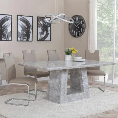 Milan Dining Set with Bianco Chairs - Grey, Marble image