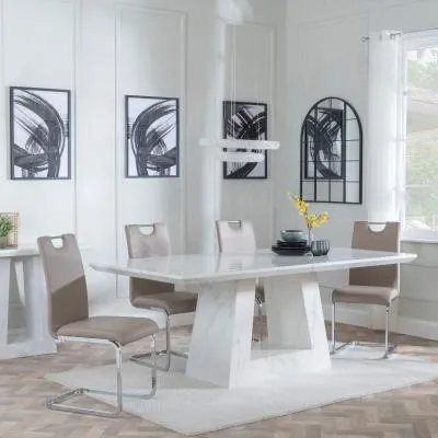 Milan Dining Set with Bianco Chairs - White, Marble