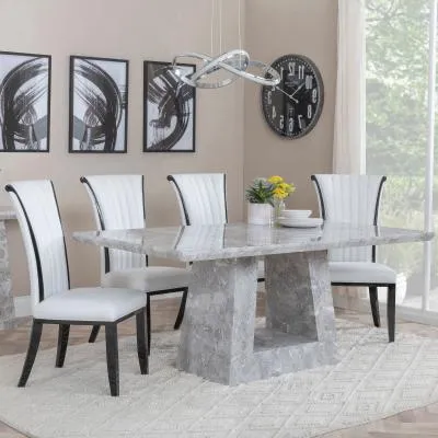 Milan Dining Set with Cadiz Chairs - Grey, Marble