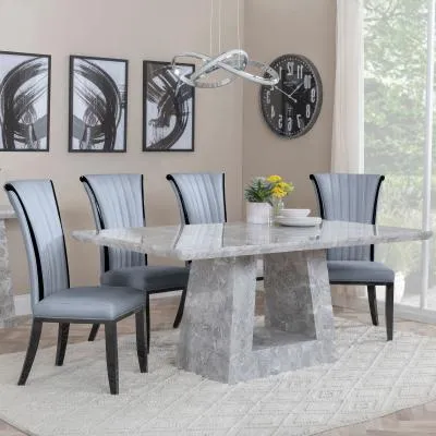 Milan Dining Set with Cadiz Chairs - Grey, Marble