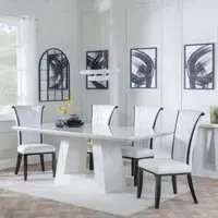 Milan Dining Set with Cadiz Chairs - White, Marble