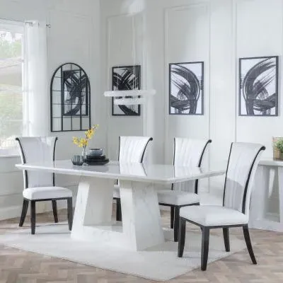 Milan Dining Set with Cadiz Chairs - White, Marble