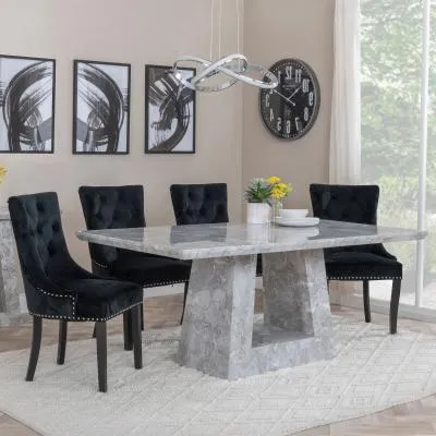 Milan Dining Set with Knocker Back Chairs - Grey, Black image